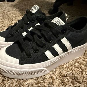 Adidas Black Canvas “Nizza” Platform Sneakers